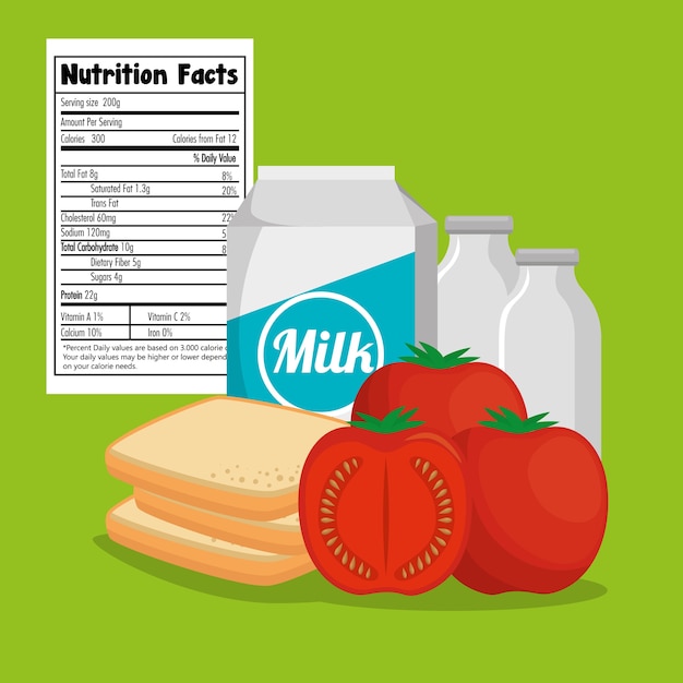 group of nutritive food with nutrition facts