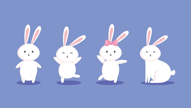 ベクトル かわいいウサギのキャラクターのグループ