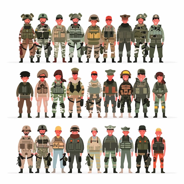 Vector group_of_cute_soldier_officer_in_camouflage