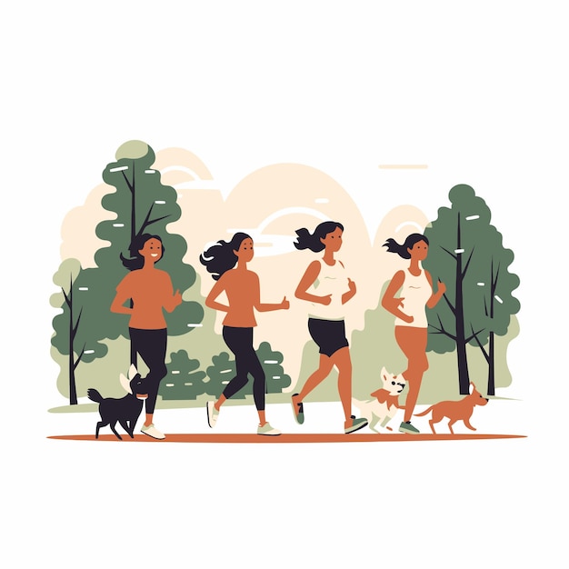 Vector group_of_middle_age_female_jogging_at_the_park