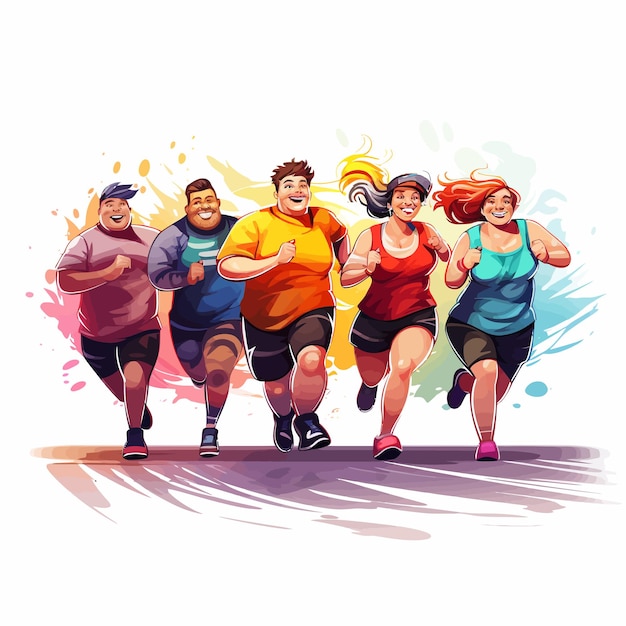 Group_of_overweight_people_jogging_vector (группа людей с избыточным весом)