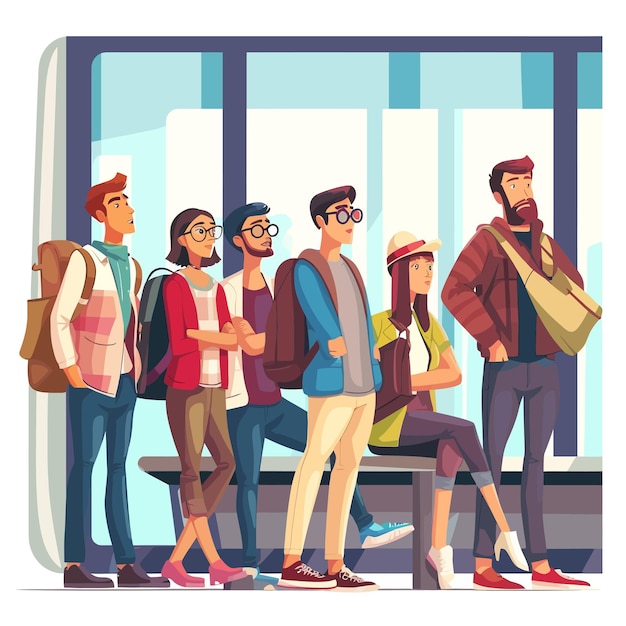 Vector group_of_passengers_waiting_for_public_transport