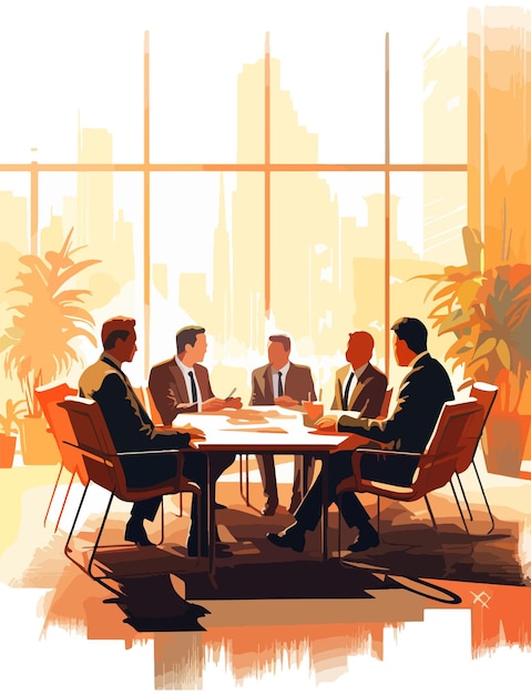 Вектор Группа людей, сидящих вокруг стола векторная иллюстрация