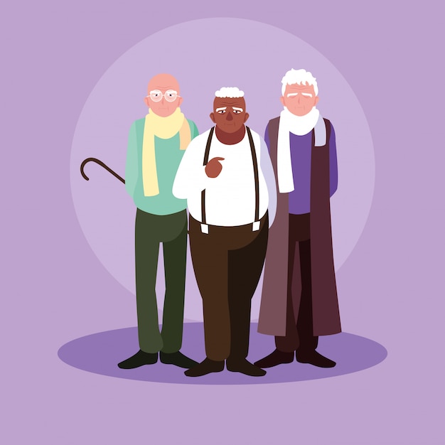 Vector group of old men avatar character