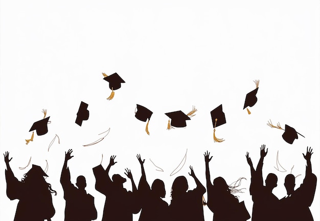 a group of people are flying their graduation caps and the words graduation on the bottom