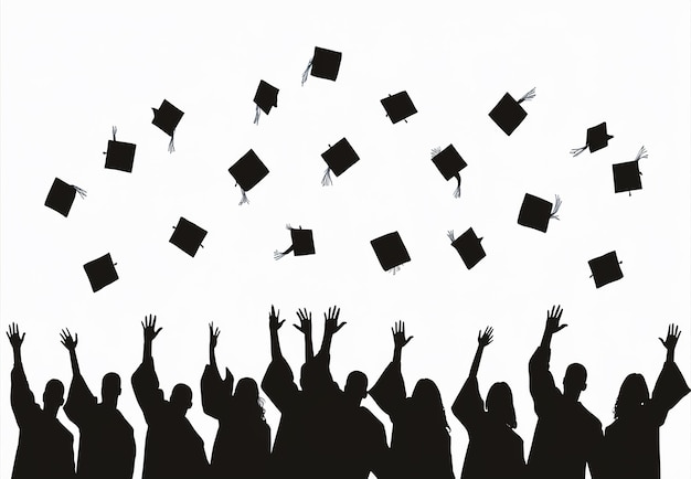 a group of people are flying their hats and the words quot graduation quot on the bottom