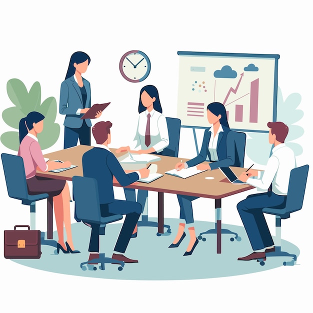a group of people are sitting around a table in a conference room