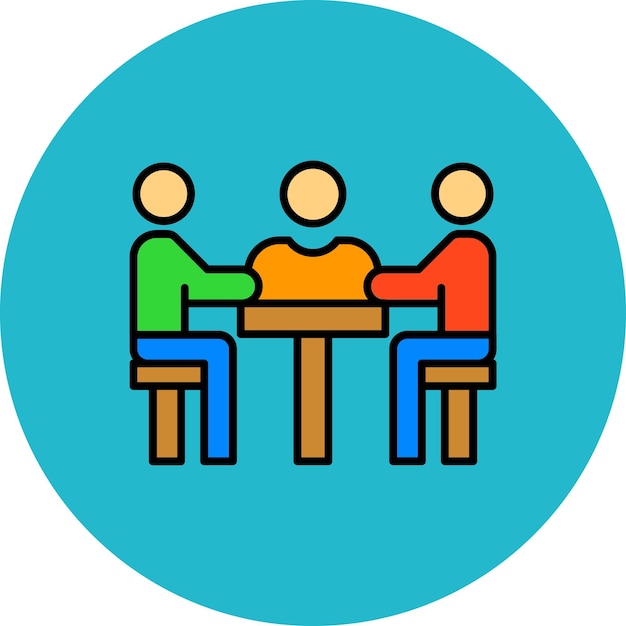 Vector a group of people around a table with a blue background