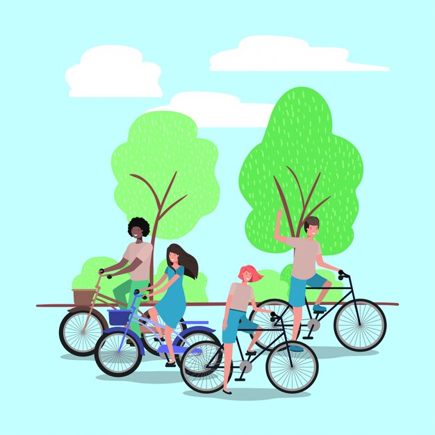 Group of people on bicycle in the park