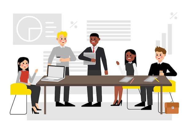 Group of people business people and business women working in office vector character design