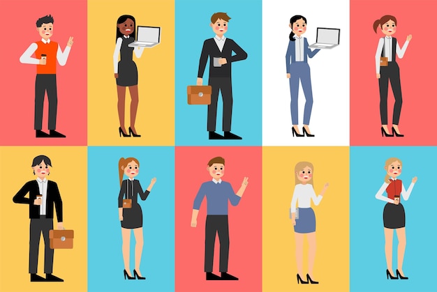 Vector group of people business people and business women working in office vector character design