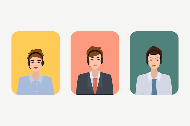 Group of people in call center man service character