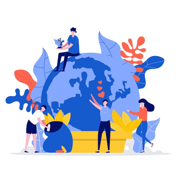 Group of people care and protect the earth. Ecology of volunteering and saving the planet.