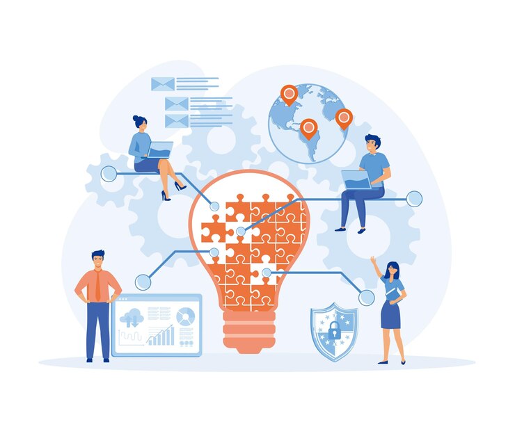 Vector a group of people characters are thinking over an idea prepare a business project start up