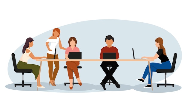 Group of people characters working on a coworking office Vector illustration