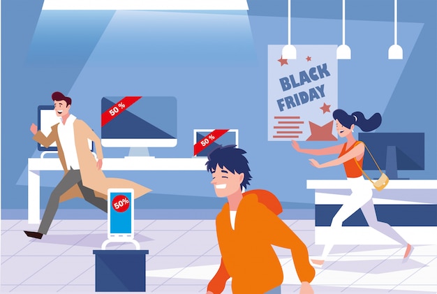 Vector group of people in day black friday