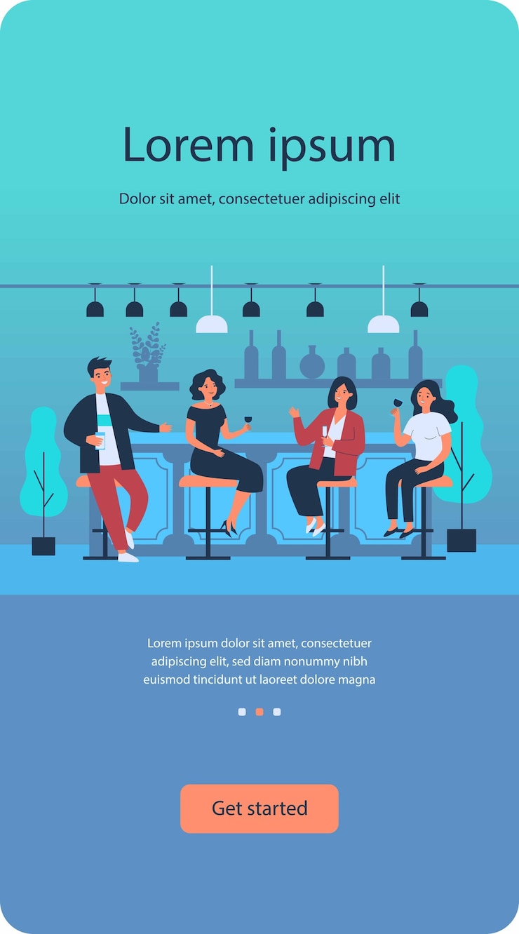 Vector group of people drinking wine and beer in pub