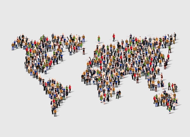 group of people in form of world map