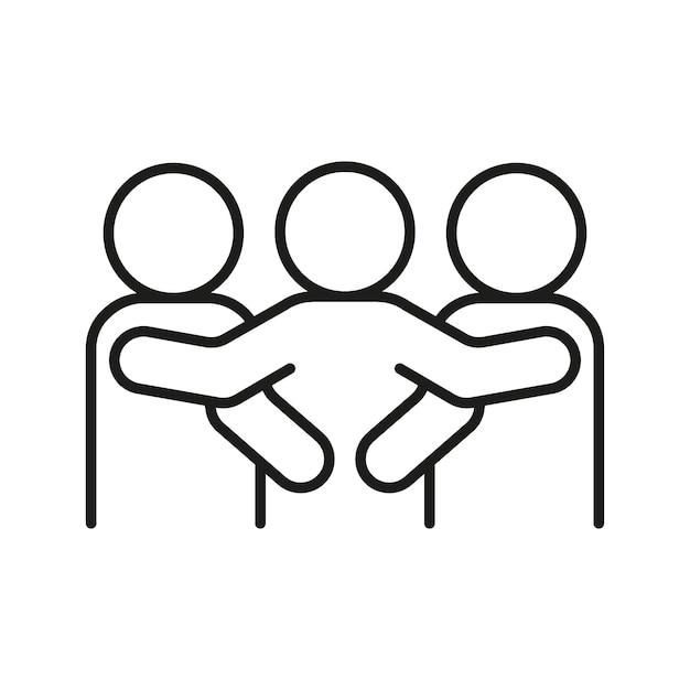 Vector group people hug line icon embrace friend family teamwork hope support care through social cuddle