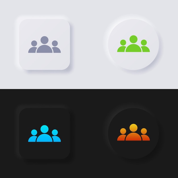 Group of people icon set, Multicolor neumorphism button soft UI Design for Web design.