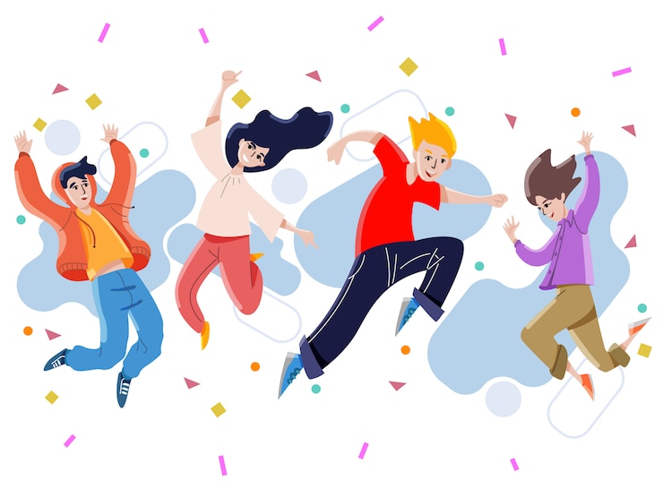 Vector group of people jumping