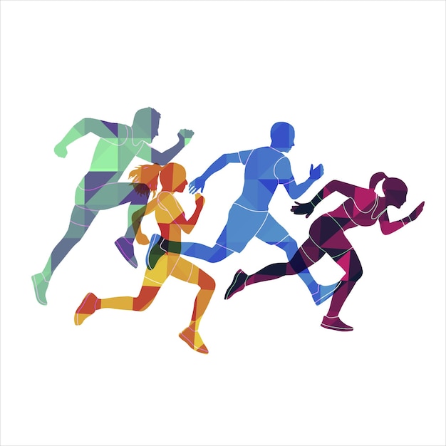 Vector group of people running, sport running marathon, city, athlete