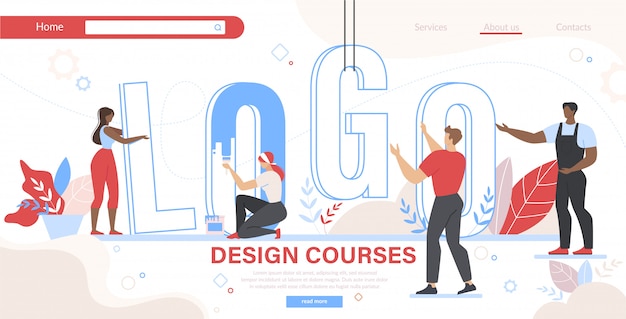 Group of people set up word logo landing page template