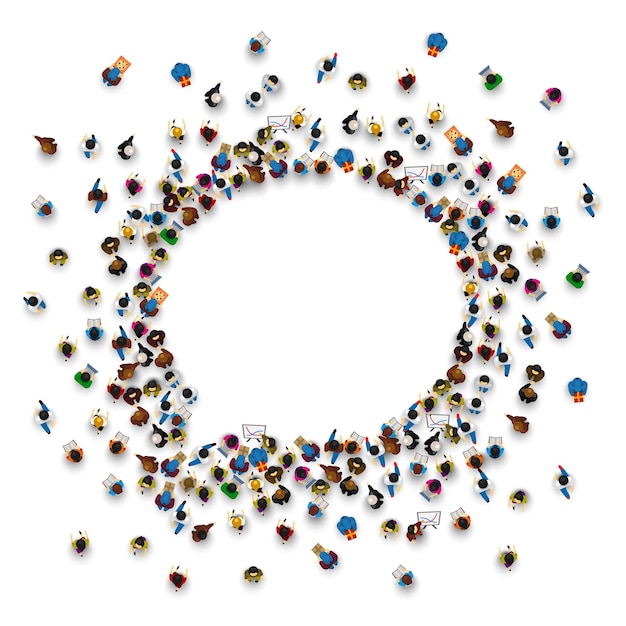 Un gruppo di persone a forma di icona di chat, isolato su sfondo bianco. illustrazione vettoriale
