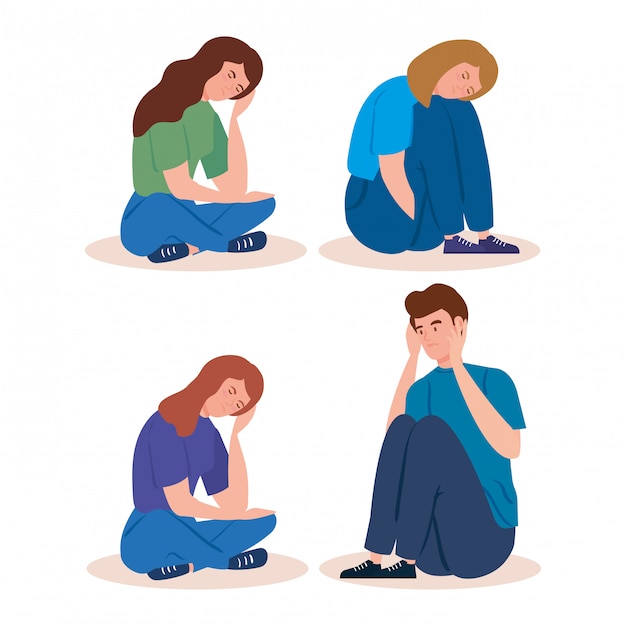 group people sitting with stress attack  illustration 