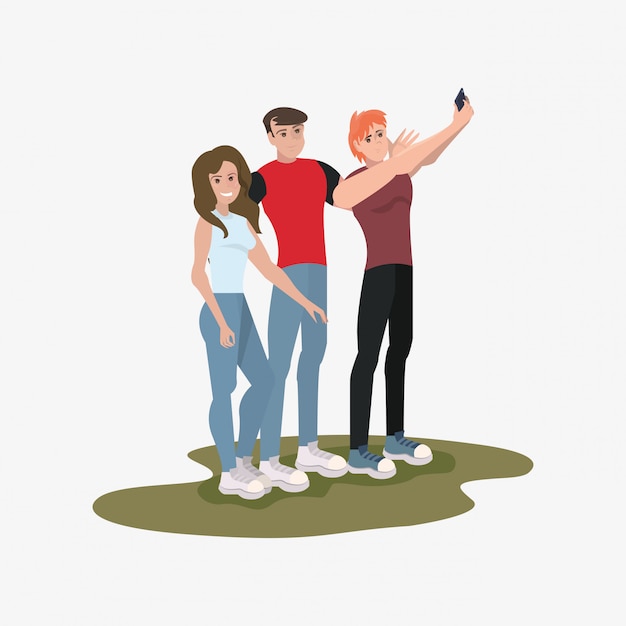 Group people taking selfie