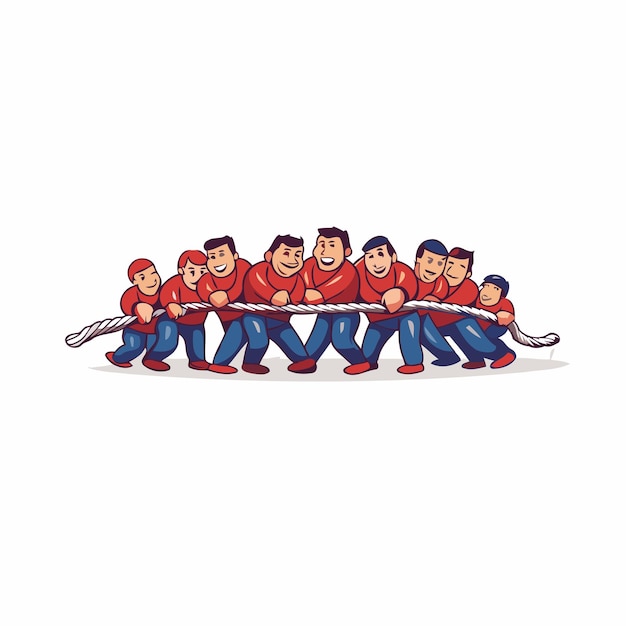 Vector group of people in tug of war cartoon vector illustration on a white background