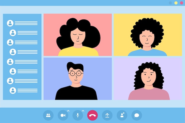 Vector group of people used video call application