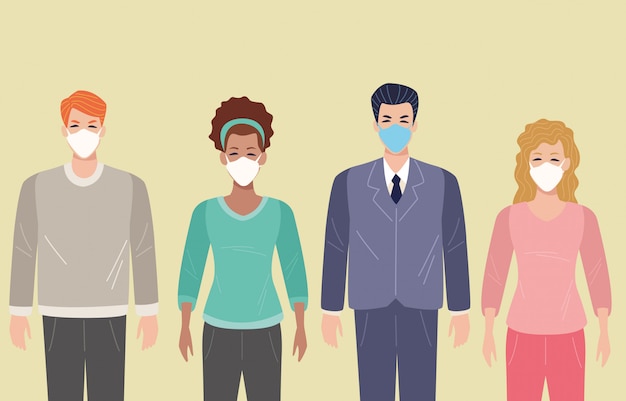 group of people using face mask  illustration