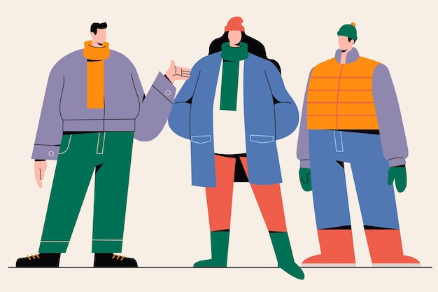 Vector group of people wearing cozy winter clothes