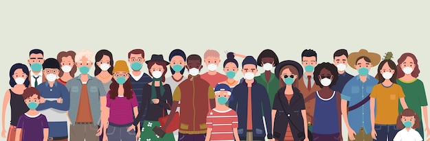 Group of people wearing protective medical masks for protection