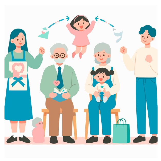 Vector a group of people with a baby and the words  the word  on the bottom right