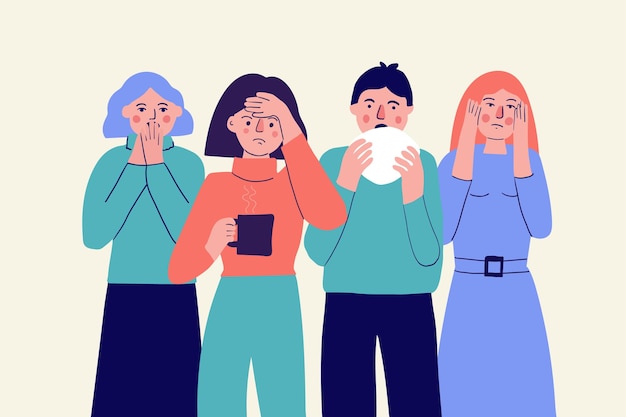 A group of people with the first signs of illness Symptoms of a viral or cold illness