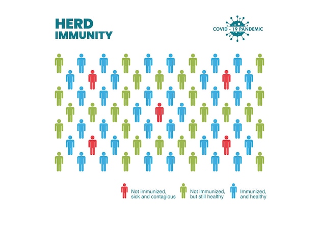 Gruppo di persone con immunità di gregge contro i batteri virali infografica. concetto di prevenzione del covid di coronavirus.