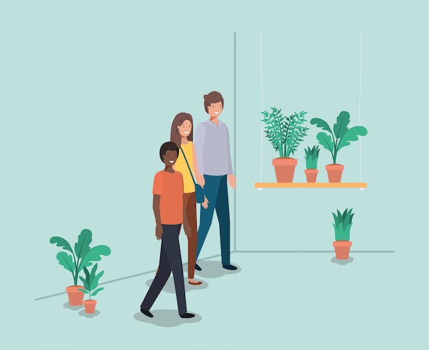 group of people with houseplants in shelf