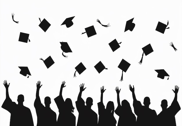 a group of people with their hats throwing their hats up in the air