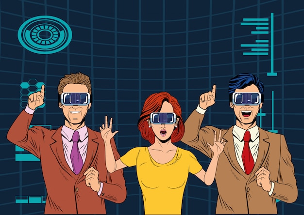 Vector group of people with virtual reality headset