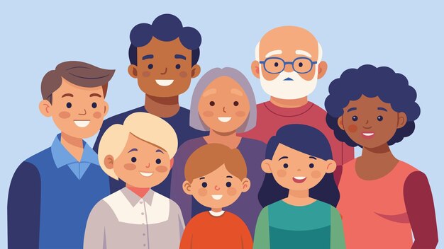 Vector a group photo of a diverse family ranging from young children to elderly grandparents all dressed in