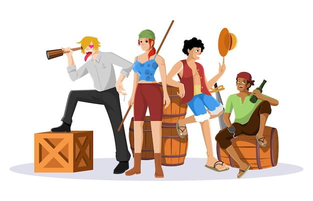group of pirates crew illustration