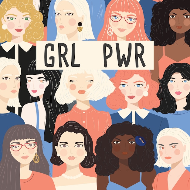 Vector group of portraits of diverse women
