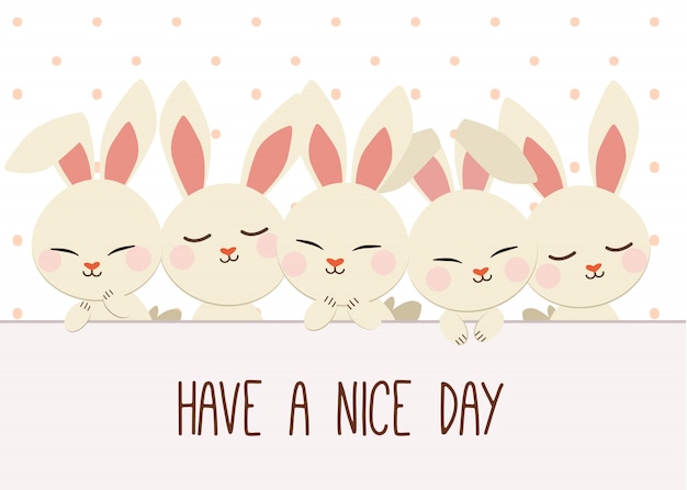 Vector group of rabbits with a polka dot. have a nice day