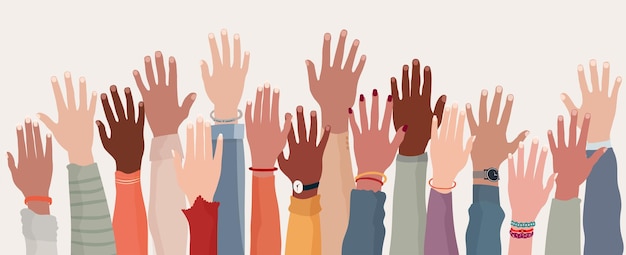 group raised human arms and handsdiversity multiethnic people racial equality men and women