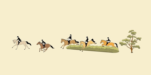 Группа всадников во время охоты на лошадей простая векторная иллюстрация
