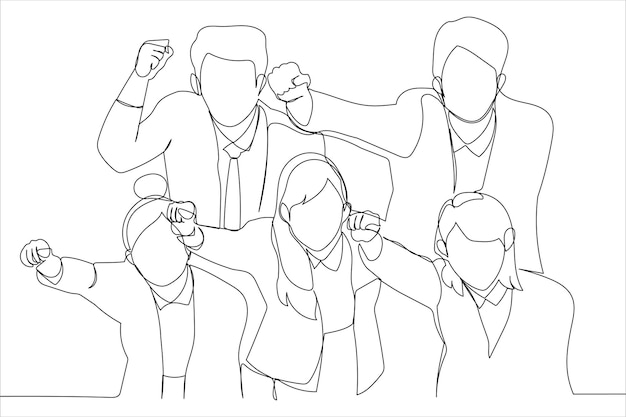 Group of salesman and woman who look up single line art style