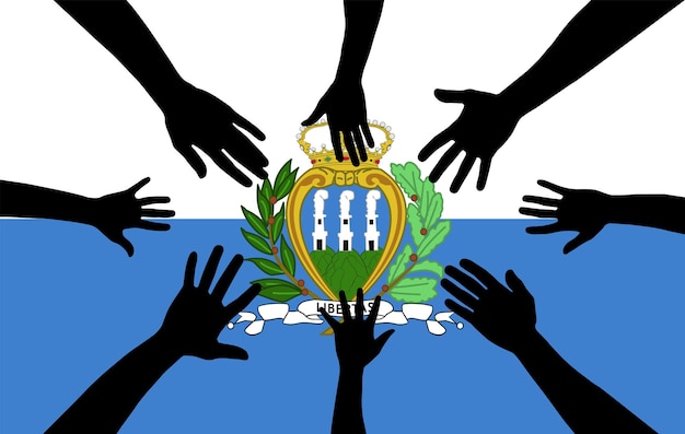 Group of san marino people gathering hands vector silhouette unity or support idea