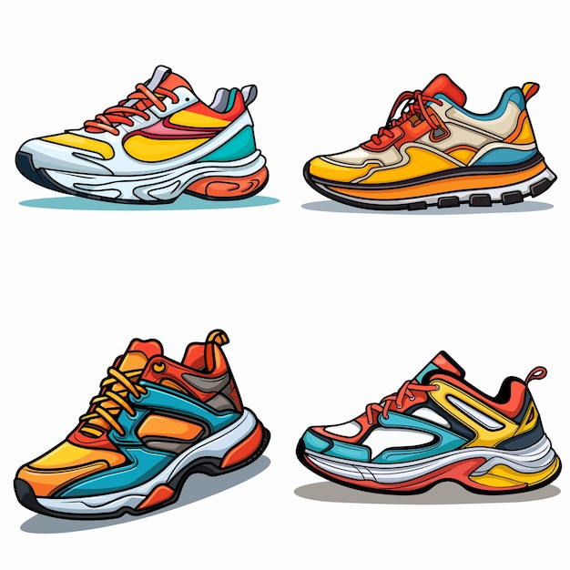 Group Set Modern Shoes Sneaker Design Illustration Vector